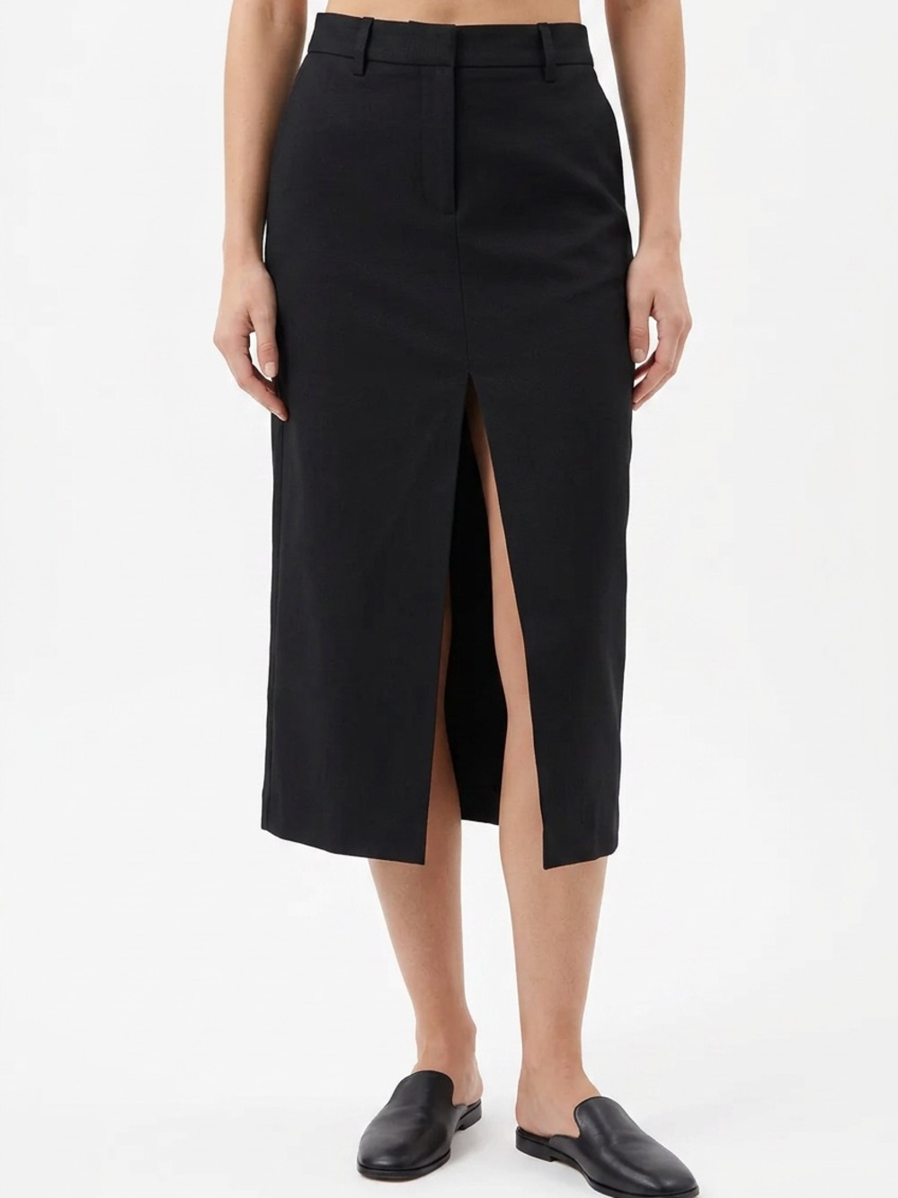 LIMÉ | NEW Black Split-Front Linen Blend Midi Skirt Women’s Size Small